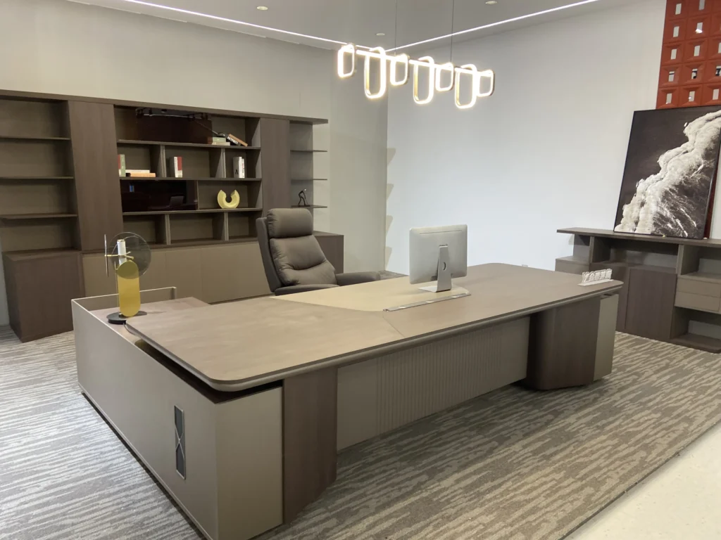 modern office desk and storage cabinet set for workspace or home office